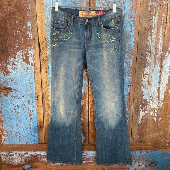 7 For All Mankind Denim - 7 For All Mankind Straight Legged Embellished Jeans